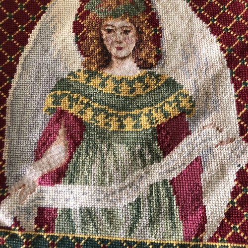 Cuscino angelo vintage 14" lana punto ago/punto piccolo verde velluto cerniera posteriore - Foto 16 di 19