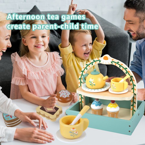 14Pcs Wooden Tea Set for Toddlers Wooden Afternoon Tea Pretend Toy Kids bekmL - Picture 6 of 11