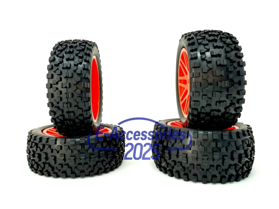 HSP RC Buggy Off Road Wheels RC Car Pin Tyres 5 Spoke Red x 4 Front and Rear - Bild 4 von 4