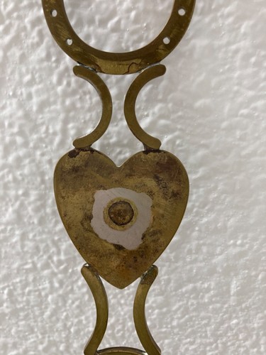 Vintage 18" Long Solid Brass Horseshoe Heart Cross Padlock Hearts Wall Hanging - Picture 3 of 11