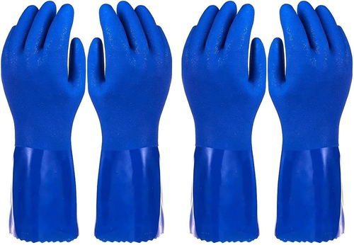 2 Pairs Rubber Household Cleaning Gloves for Kitchen Dishwashing, Cotton Lined (