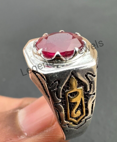 Natural Ruby Gemstone with 925 Sterling Silver for Men's Ring Men's Jewelry - Picture 1 of 10