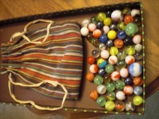 Vintage Collectors Marbles 64 plus bag