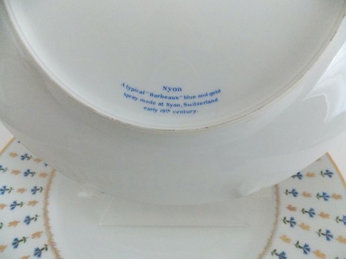 JUEGO DE CINCO PLATOS LIMOGES FRANCE RAYNAUD CERALENE "NYON" ORO AZUL - Imagen 6 de 7