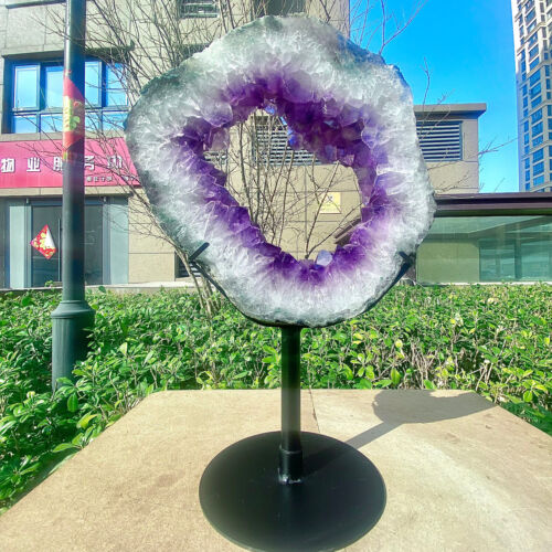 10.21LB Natural Amethyst Cave Crystal Slice Crescent shaped Hand Cut Repai - 第 1/17 張圖片