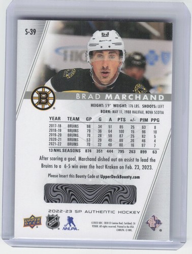 2022-23 SP Authentic Brad Marchand S-39 Spectrum FX Bounty Unscratched - Picture 2 of 2