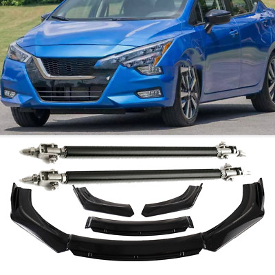 For Nissan Versa Bumper Lip Spoiler Splitter Body Kit + Strut Rods Glossy