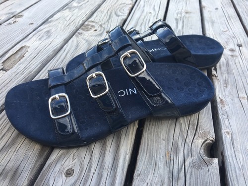Vionic Misa Patent Leather Slide On Sandals-Size 8 Hook & Loop Adjustable Straps - Picture 13 of 15