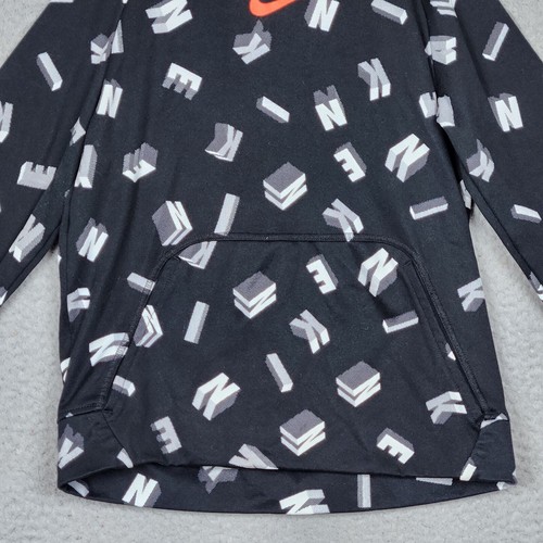 NIKE Hoodie Kids Large Black All Over Print AOP Spellout Fleece Kangaroo Pocket - Picture 6 of 17