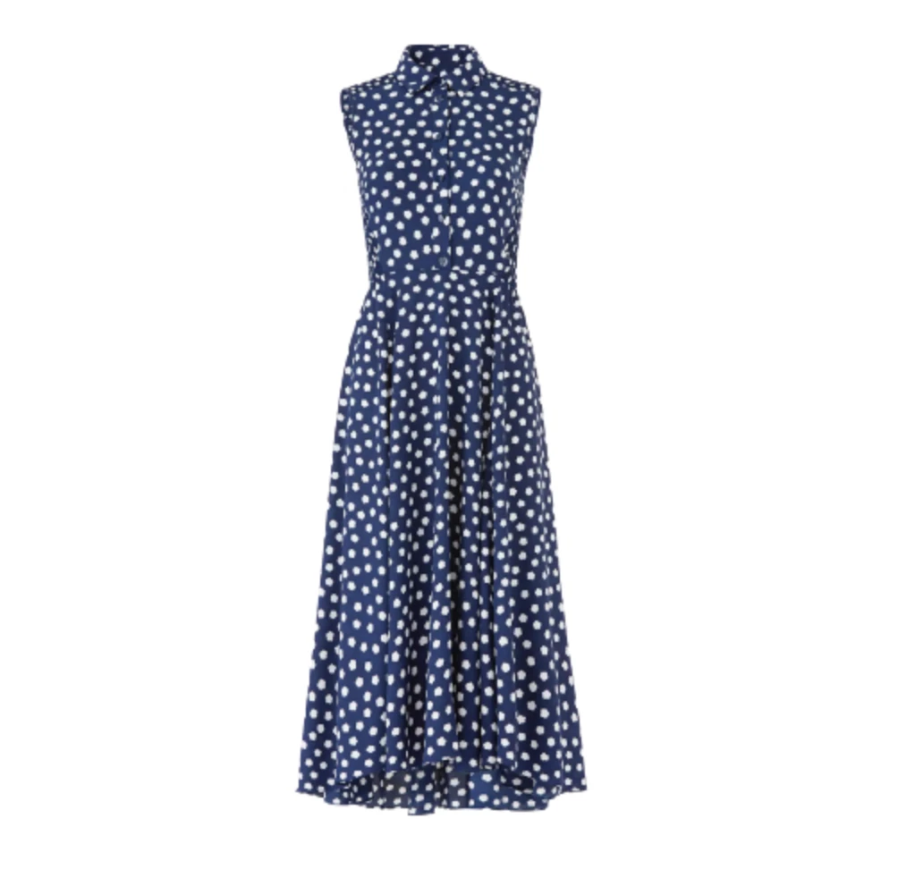 Kate Spade Cloud Dot Midi Shirt Dress Womens Small Navy Blue White