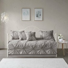 Solid Gray Grey Ruched Diamond 6 piece Twin Daybed Set Pintuck Cover Bedding