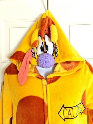 Nickelodeon Catdog Pajamas One Piece Hooded Hoodie PJs Cat Dog Yellow 90s S 4-6 - Picture 7 of 11