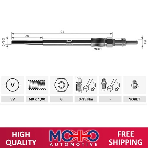 GLOW PLUGS FOR FORD FIESTA MK6 FOCUS MK3 MONDEO IV V KUGA 1.5-1.6-2.0 TDCI 4 PCS - Picture 2 of 15