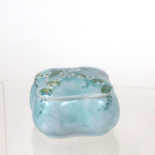 Caja de baratijas de porcelana en forma con tapa azul floral - Imagen 3 de 6