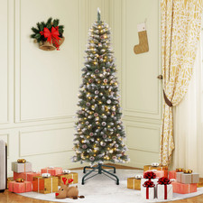 Uforic 6 ft Prelit Flocked Artificial Christmas Tree Warm-white Lights