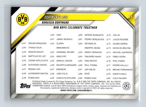 Dortmund's Duo 2021-22 Topps UEFA Champions League #37 - Picture 2 of 2