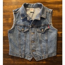 Bongo Women  s Large Denim Vest Vintage Button Front Blue Jean Crop 100 Cotton