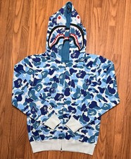 FELPA CON CAPPUCCIO FULL ZIP BAPE SHARK WGM COLORE BLU MIMETICA TAGLIA LARGE