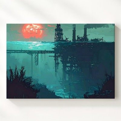 Submerged Industry Canvassurreal Deep-Sea Oil Platform Illustration Wall Art