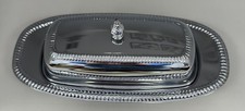 Vintage Irvin Ware Chrome Butter Dish With Cover & Glass Tray Insert Made In USA