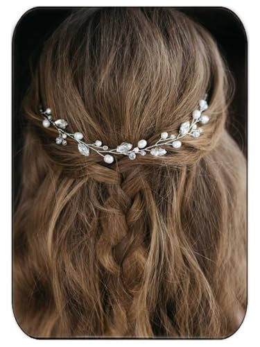 Bride Pearl Wedding Hair Vine Rhinestone Hair Piece Crystal Bridal 1 Silver