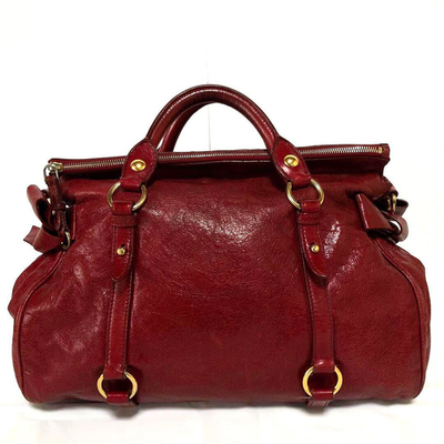 Miu Miu Vitello Lux Red Leather Side Ribbon 2Way Tote