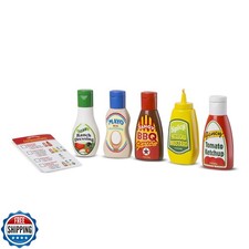 Melissa and Doug 5-Piece Favorite Condiments Play Food Set Play Ketchup and M