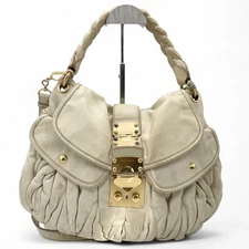 Miu Miu Matelassé Ivory Leather 2Way Shoulder Bag Handbag Y2K Gold Logo Hardware