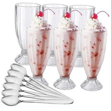 Set of 6 Milkshake Glass, 12oz Old Fashion Sundae Cups, Retro Ice Cream Float