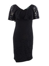 Lauren by Ralph Lauren Women's Ruffled Lace V-Neck Mini Dress (0, Black)
