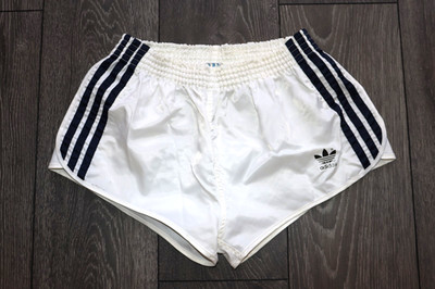 ADIDAS MADE IN WEST GERMANY 80's SHORTS WHITE VINTAGE GYM RETRO NYLON SIZE S-M