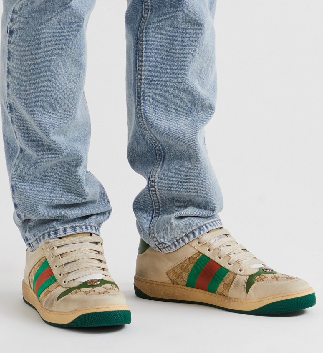 SCREENER レザーSUPREME GGスニーカー GUCCI Men's 'Screener' GG Distressed Leather Sneakers 8.5 UK