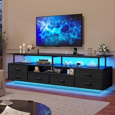 TV Stand for 65 70 TV with LED Lights and 6 Drawers Black.