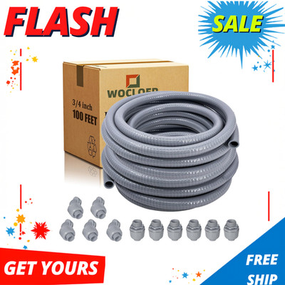 NEW 3/4'' 100Ft Liquid-Tight Flexible Non-Metallic Electrical Conduit Kit 3/4'' Di