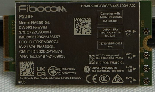 Wireless Card Dell P2J8F 5G LTE Wireless Card - DW5931-ESIM - GPS - Glonass -