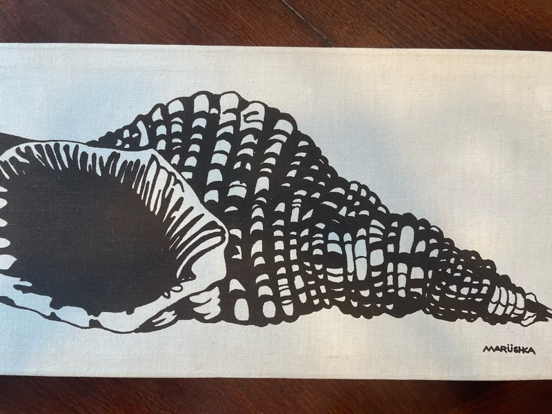 Marüška Seashell Tapestry Wall Art, Signed Framed Medium Canvas Beach Decor