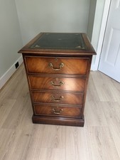 Vintage Double Deep Drawer Wooden Filing Cabinet - Leather Inlay Top