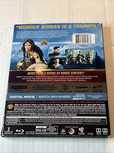 Wonder Woman (4K UHD + Blu-Ray, 2017, w/Slipcover) DC Superhero Gal Gadot - Imagen 2 de 6