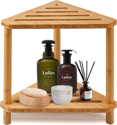 Bamboo Corner Shower Stool,2-Tier Waterproof Shower Stool Inside Shower Shaving