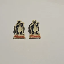 2 Hamm's Beer Bear Lapel Pin Brooch Black White Mulitcolor Vintage
