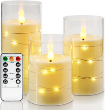 LED Flameless Candles Set 3 Battery Operated Acrylic Ivory Pillars D3 H4 /5 /6