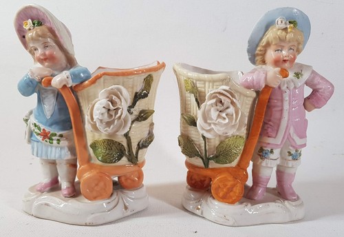 Rare Pair of Antique Children & Rose sacks Conta Boehme 5074 German Vases C1880 - Picture 2 of 12