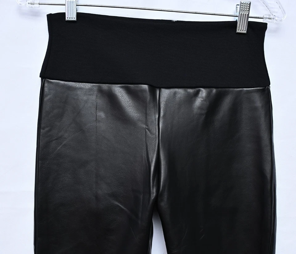 Assets By Spanx Women’s Faux Leather Black Leggings Size M 24W x 28L Polyester - Image 2 of 4