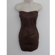 Sky Dress Small Brown Leather Strapless Bodycon Mini Snakeskin Party