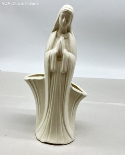 Vintage Madonna Figurine Planter Glazed Ceramic Virgin Mary Vase Art Deco Style