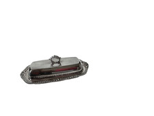 Ancien beurrier sur cuivre argenté avec insert en verre