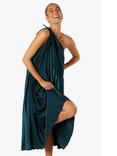 Selena Pleated One-Shoulder Dress  Sz S  emerald  *1666
