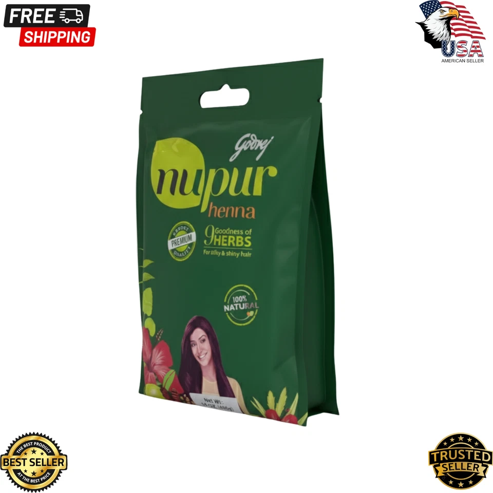 Godrej Nupur Henna Powder 400g (2-Pack) 9 Herbs 100% Natural Hair Color - Image 2 of 3