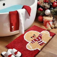 24x16 Inch Red Gingerbread Man Soft Absorbent Non Slip Christmas Bath Mat