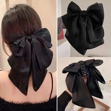 Black Bow Hair Claw Clips, French Gentle Temperament Satin Oversized Bow Hair...